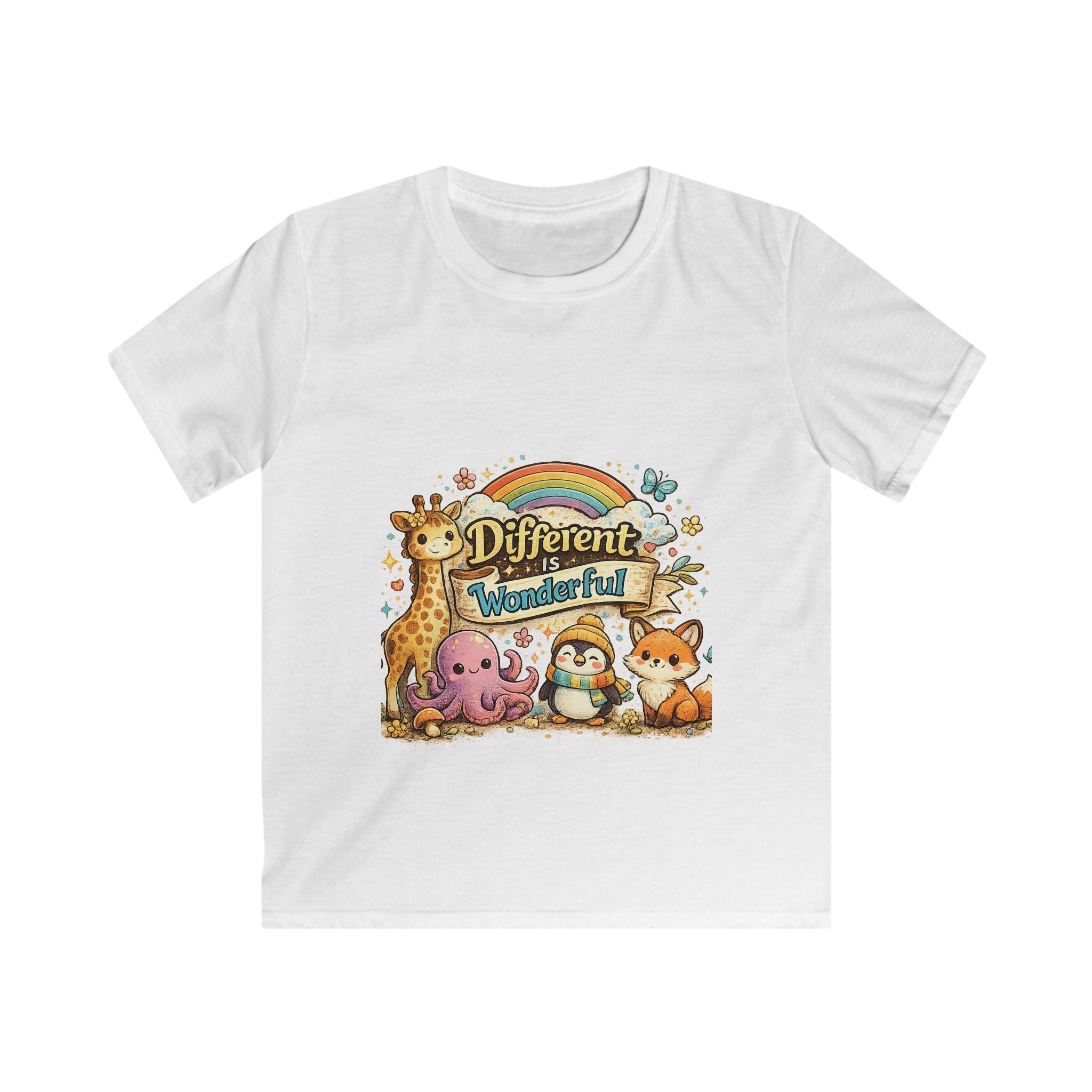 Different is Wonderful Rainbow Animals Kids Tee